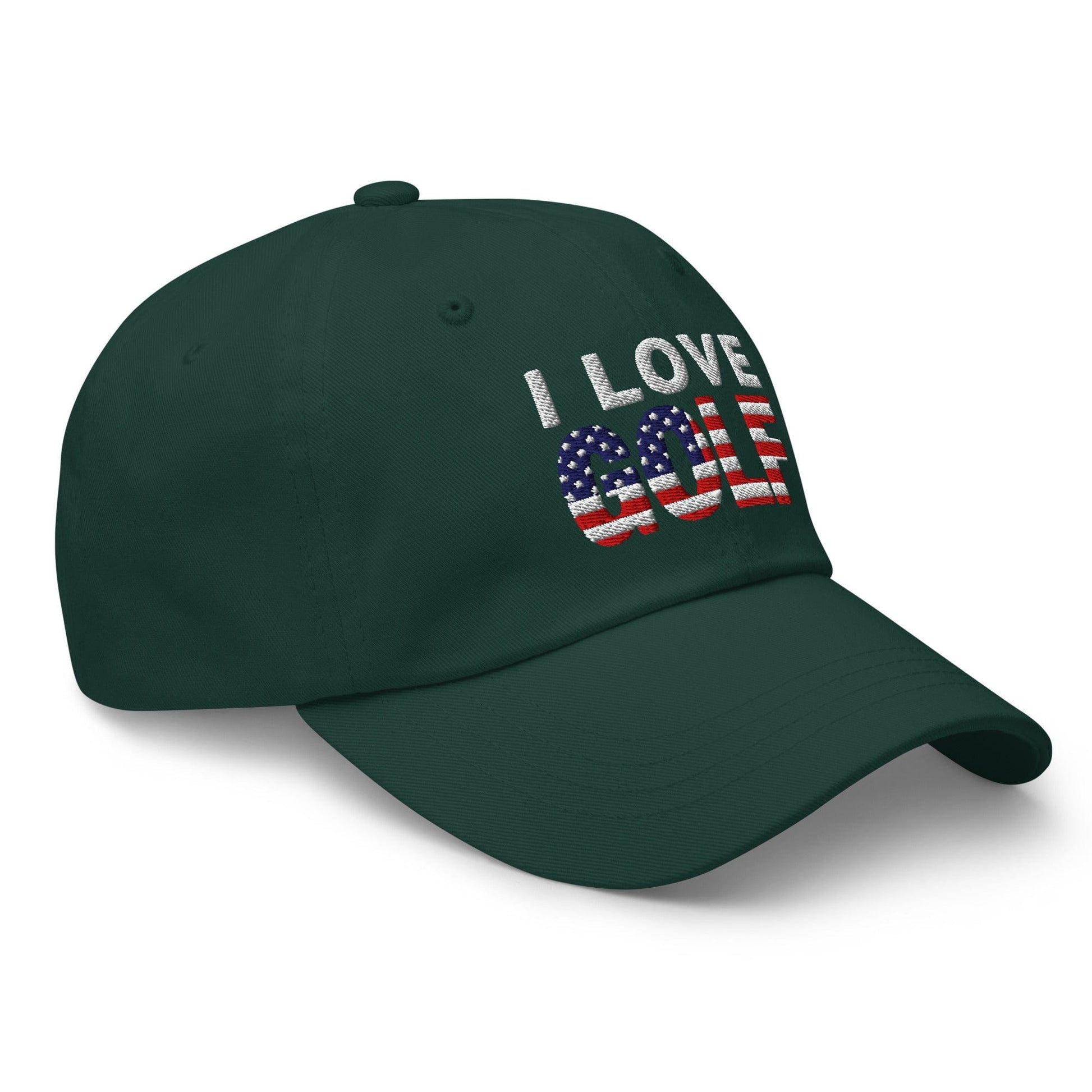 I Love Golf USA Flag Patriotic Embroidered Golf Cap - Funny Golf Tee by Swing Epic