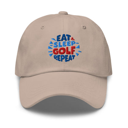 Eat Sleep Golf Repeat Fun Design Embroidered Golf Cap - Funny Golf Tee by Swing Epic