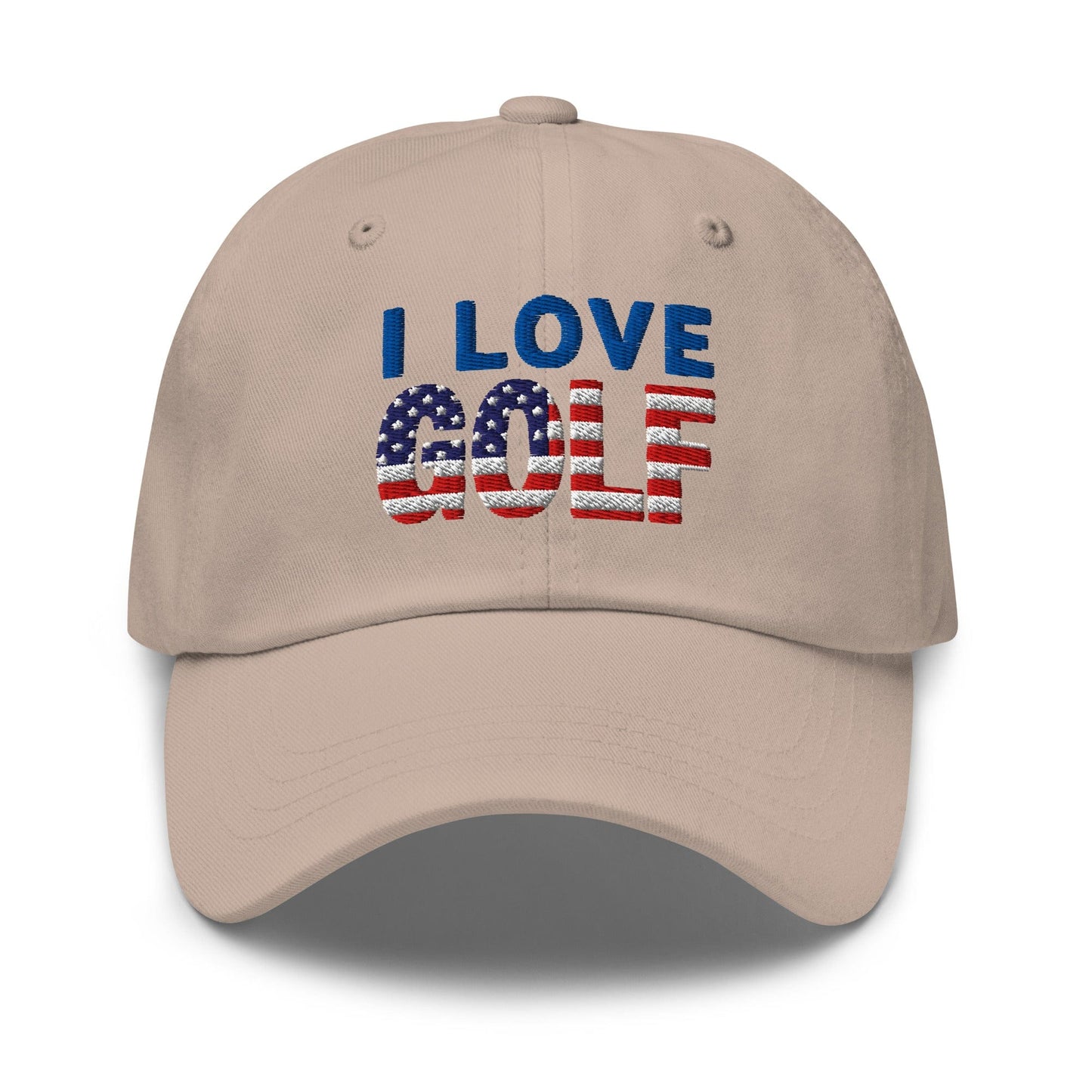 I Love Golf USA Flag Patriotic Embroidered Golf Cap - Funny Golf Tee by Swing Epic