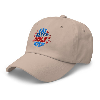 Eat Sleep Golf Repeat Fun Design Embroidered Golf Cap - Funny Golf Tee by Swing Epic