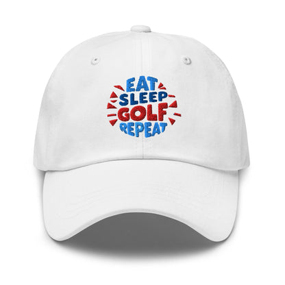 Eat Sleep Golf Repeat Fun Design Embroidered Golf Cap - Funny Golf Tee by Swing Epic