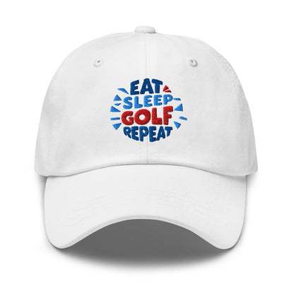 Eat Sleep Golf Repeat Fun Design Embroidered Golf Cap - Funny Golf Tee by Swing Epic