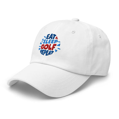 Eat Sleep Golf Repeat Fun Design Embroidered Golf Cap - Funny Golf Tee by Swing Epic