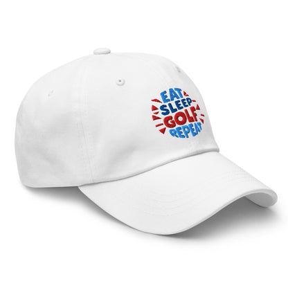 Eat Sleep Golf Repeat Fun Design Embroidered Golf Cap - Funny Golf Tee by Swing Epic