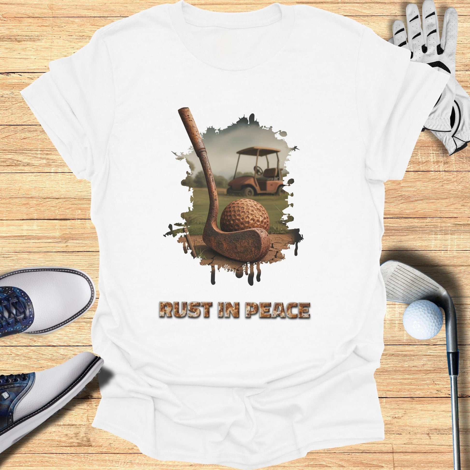 Rust In Peace T-Shirt - Funny Golf Tee by Swing Epic