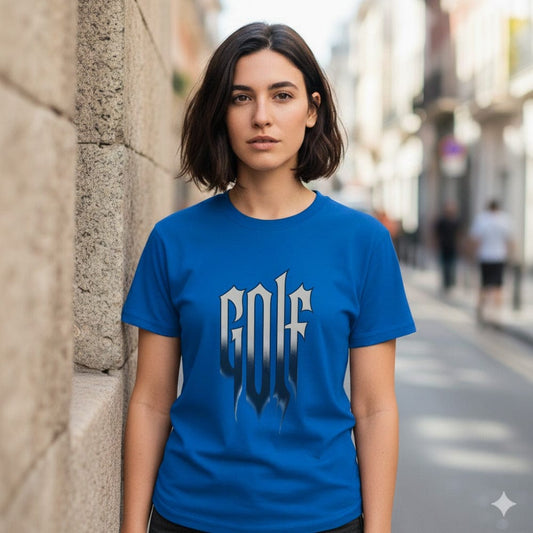 Blue Graphic Tee with Bold Golf Design Shirt