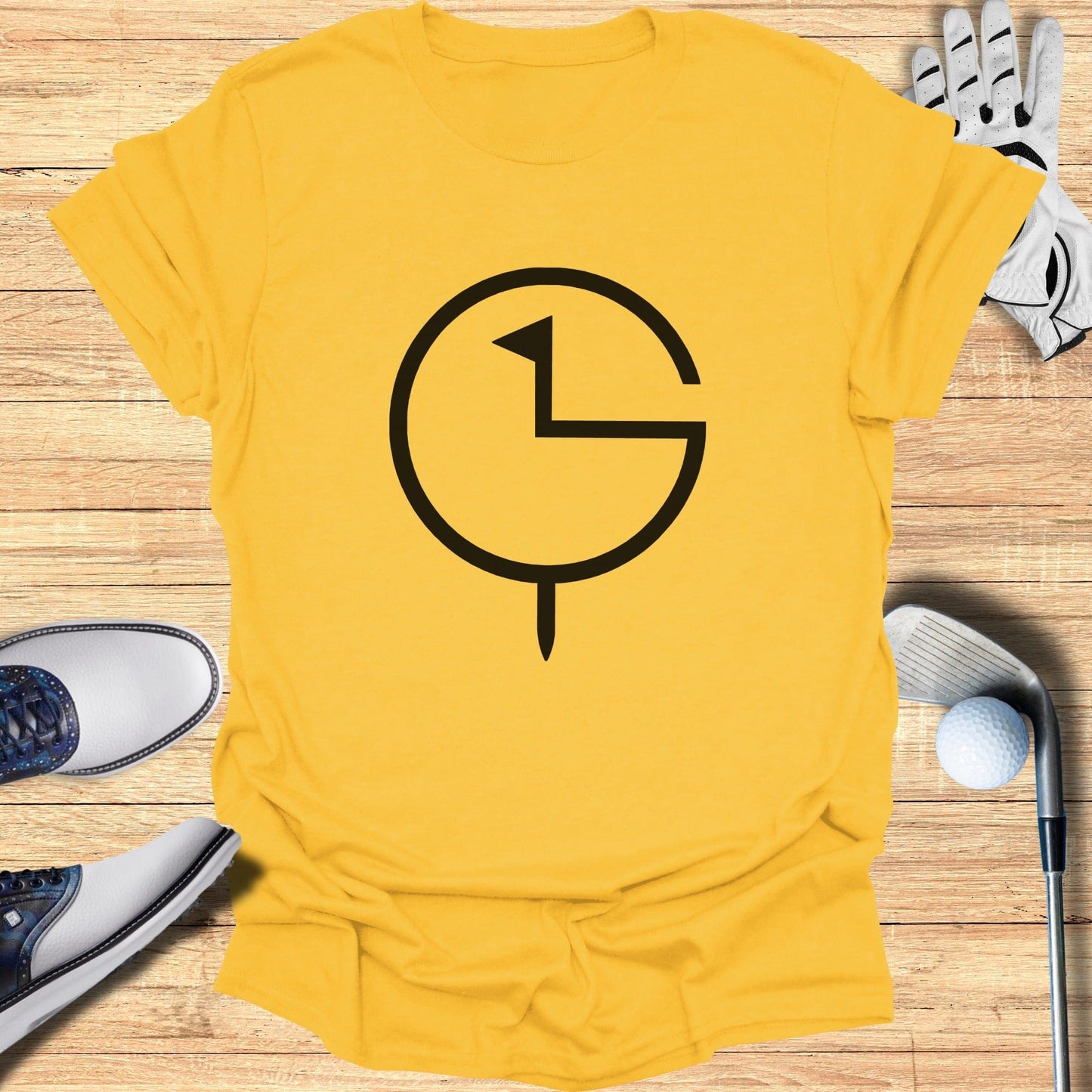 Stylish Yellow T-shirt with Unique Golf Club Design
