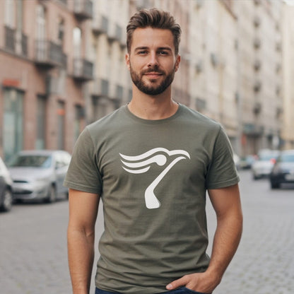 Stylish Green Tee with Modern Bird Logo Design