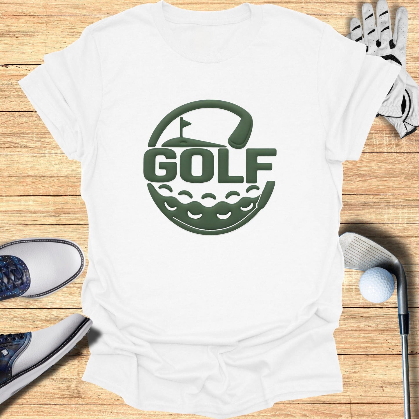 Stylish Golf Graphics on White T-Shirt for Golf Lovers