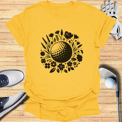 Floral Golf Themed Graphic Yellow Tee Shirt