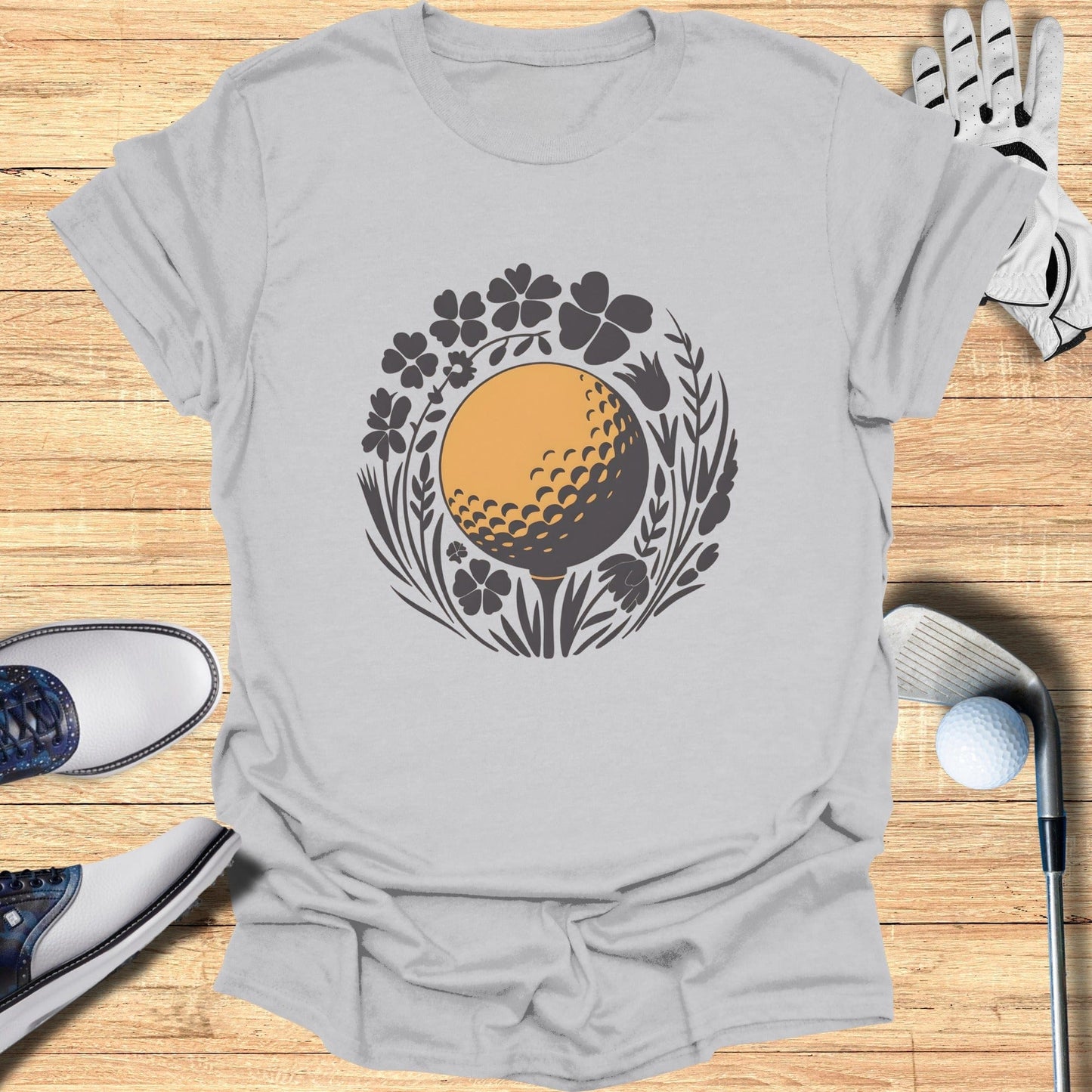 Golf Ball and Floral Design Short-Sleeve T-Shirt
