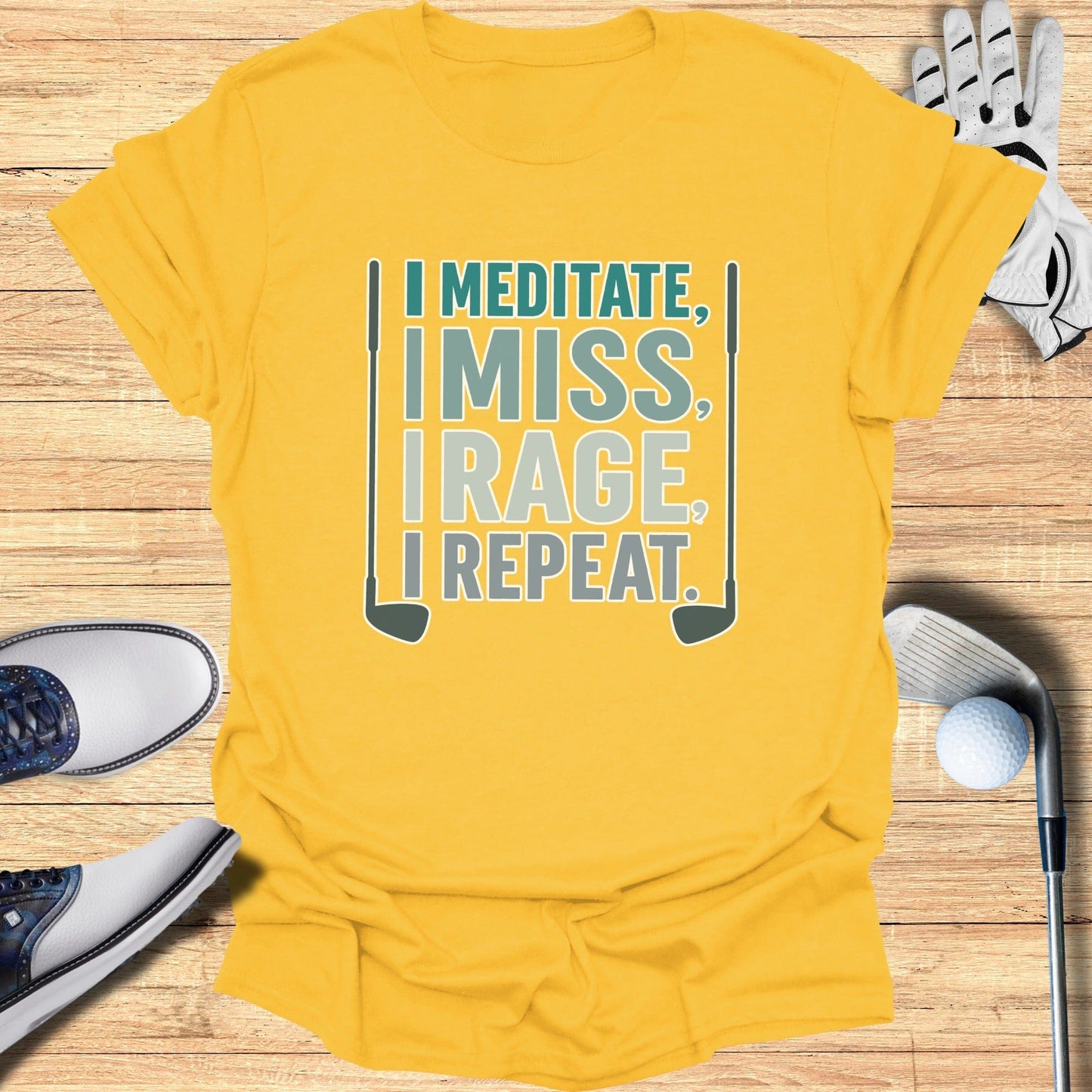 Meditate Miss Rage Repeat T-Shirt - Funny Golf Tee by Swing Epic