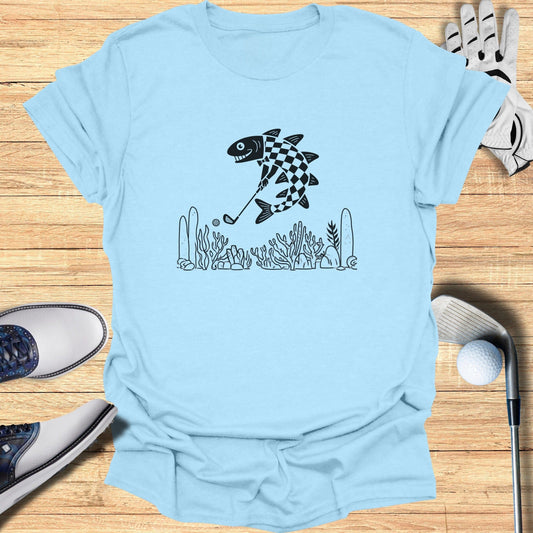 Unique Fish Golf Cartoon Graphic Tee Shirt