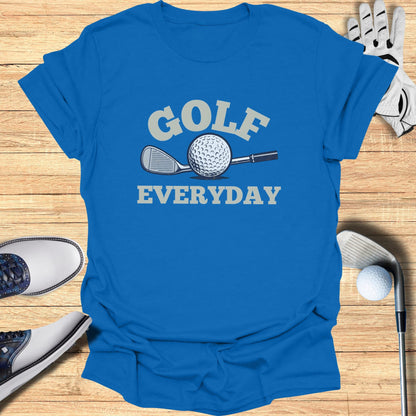 Blue t-shirt with "GOLF EVERYDAY" text and golf club graphic.