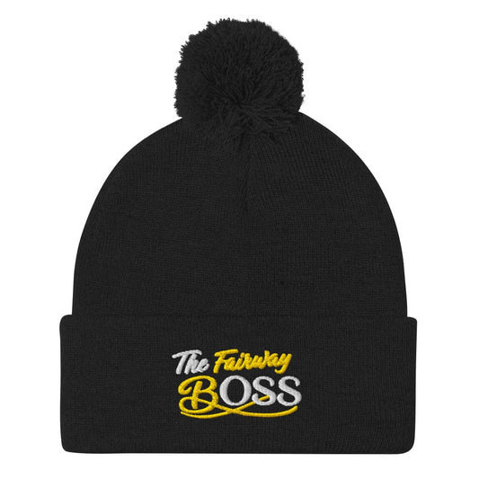 The Fairway Boss Sparkly Embroidered Golf Pom-Pom Beanie - Funny Golf Tee by Swing Epic