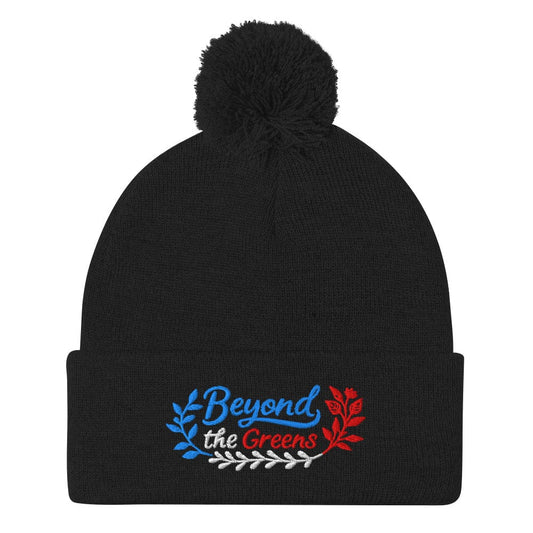Beyond the Greens Embroidered Golf Pom-Pom Beanie - Funny Golf Tee by Swing Epic