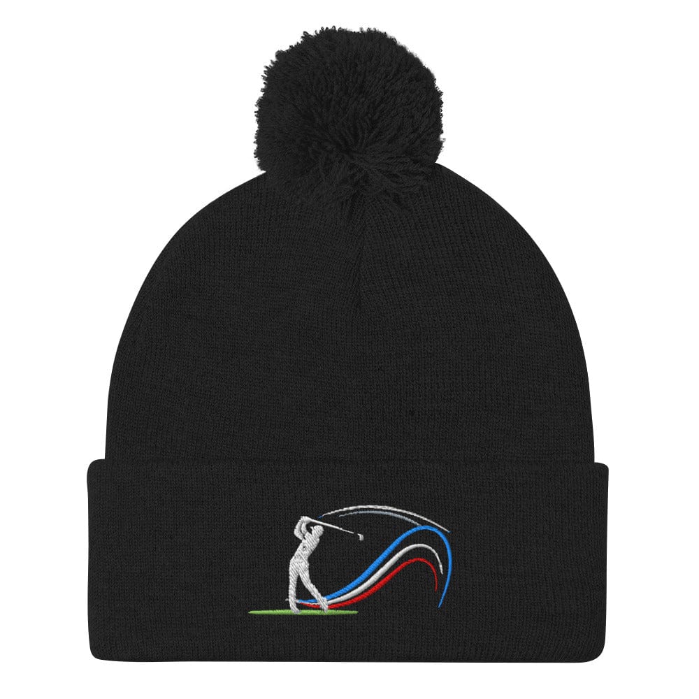 Swing Into Action Dynamic Design Embroidered Golf Pom-Pom Beanie - Funny Golf Tee by Swing Epic