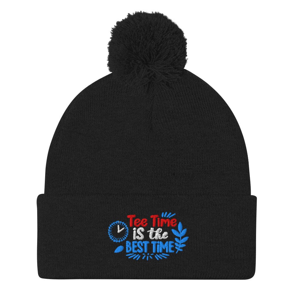 Tee Time Is The Best Time Embroidered Golf Pom-Pom Beanie - Funny Golf Tee by Swing Epic