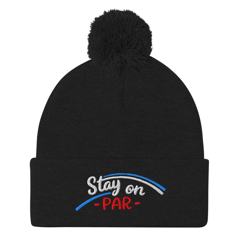 Stay on Par Embroidered Golf Pom-Pom Beanie - Funny Golf Tee by Swing Epic