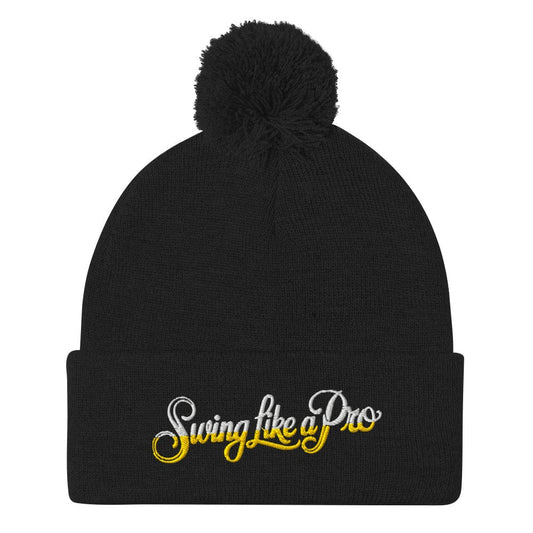 Swing Like a Pro Quirky Embroidered Golf Pom-Pom Beanie - Funny Golf Tee by Swing Epic