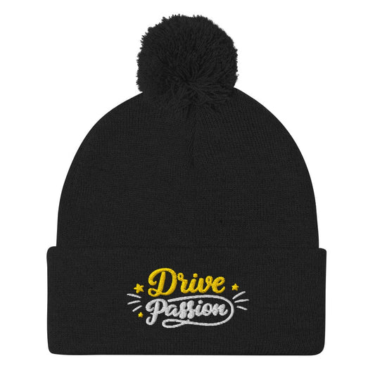 Drive Passion Fun Quirky Unique Embroidered Golf Pom-Pom Beanie - Funny Golf Tee by Swing Epic