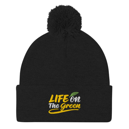 Life on The Green Fun Embroidered Golf Pom-Pom Beanie - Funny Golf Tee by Swing Epic
