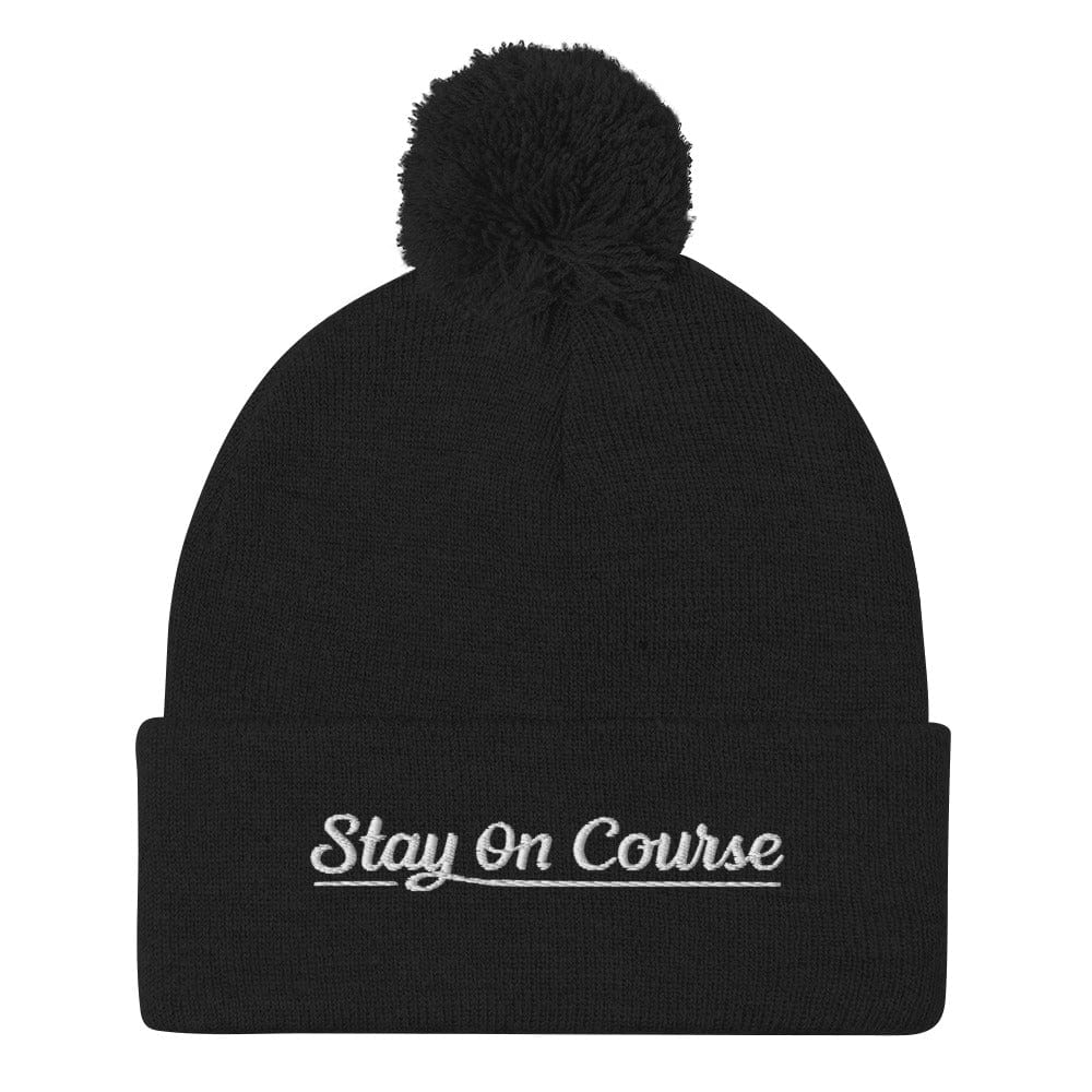 Stay On Course Embroidered Golf Pom-Pom Beanie - Funny Golf Tee by Swing Epic