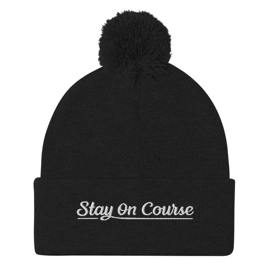 Stay On Course Embroidered Golf Pom-Pom Beanie - Funny Golf Tee by Swing Epic