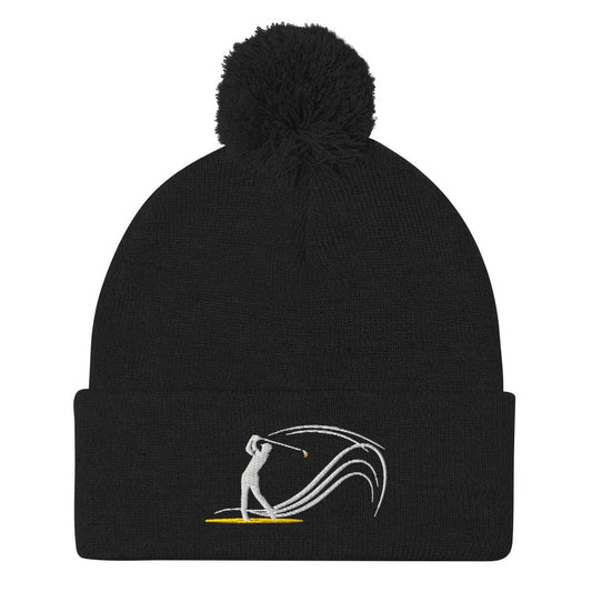 Swing Into Action Dynamic Design Embroidered Golf Pom-Pom Beanie - Funny Golf Tee by Swing Epic