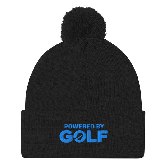 Powered By Golf Funny Embroidered Golf Pom-Pom Beanie - Funny Golf Tee by Swing Epic