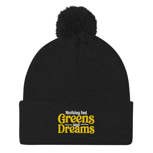 Nothing But Greens & Dreams Playful Embroidered Golf Pom-Pom Beanie - Funny Golf Tee by Swing Epic