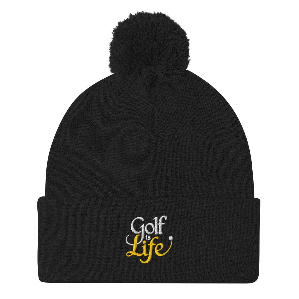Golf Is Life Quirky Fun Embroidered Golf Pom-Pom Beanie - Funny Golf Tee by Swing Epic