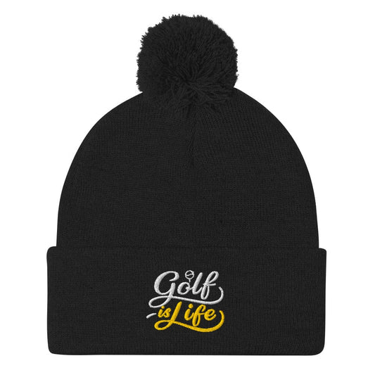 Golf is Life Embroidered Golf Pom-Pom Beanie - Funny Golf Tee by Swing Epic