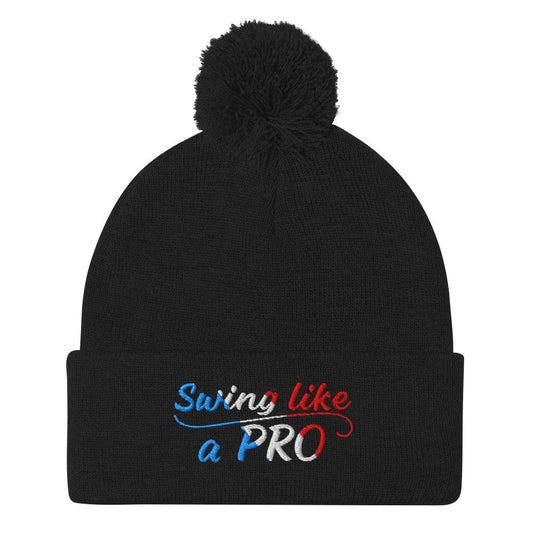 Swing Like A Pro Embroidered Golf Pom-Pom Beanie - Funny Golf Tee by Swing Epic