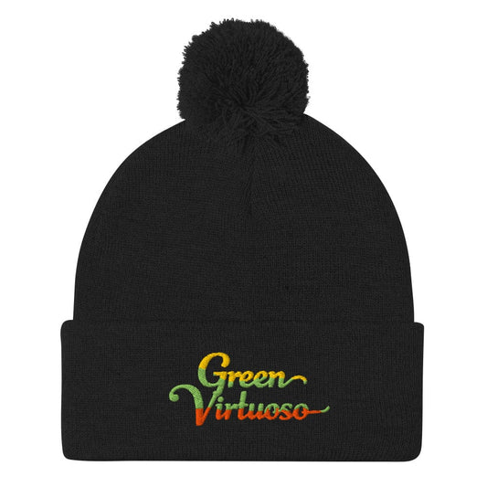 Green Virtuoso Fun Embroidered Golf Pom-Pom Beanie - Funny Golf Tee by Swing Epic