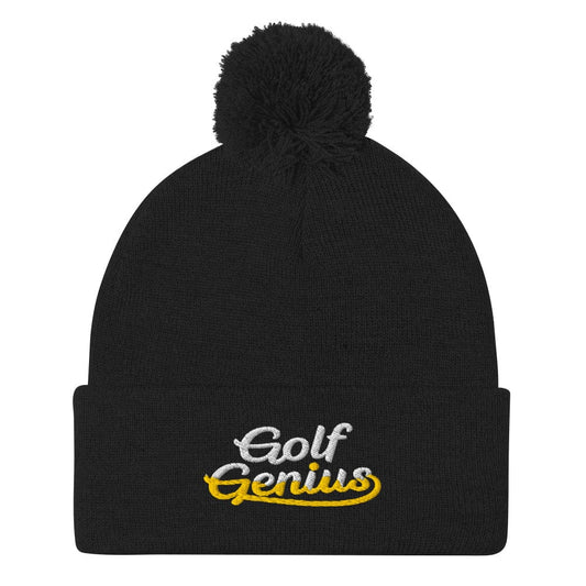 Golf Genius Fun Quirky Embroidered Golf Pom-Pom Beanie - Funny Golf Tee by Swing Epic
