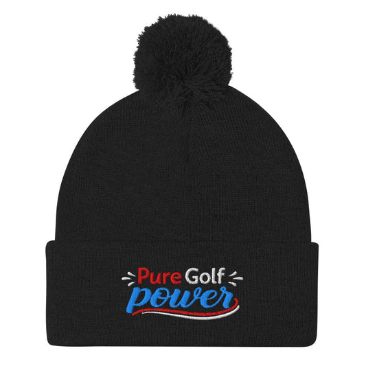 Pure Golf Power Fun Embroidered Golf Pom-Pom Beanie - Funny Golf Tee by Swing Epic