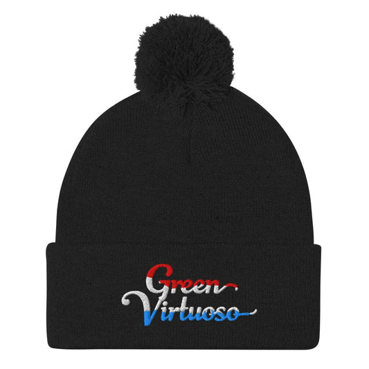 Green Virtuoso Fun Embroidered Golf Pom-Pom Beanie - Funny Golf Tee by Swing Epic