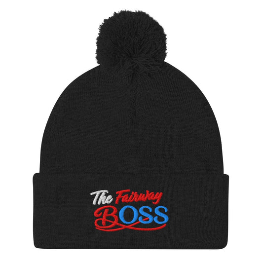 The Fairway Boss Sparkly Embroidered Golf Pom-Pom Beanie - Funny Golf Tee by Swing Epic