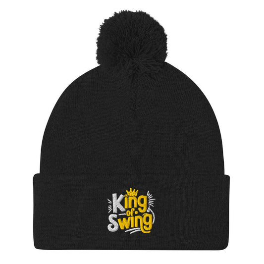 King of Swing Embroidered Golf Pom-Pom Beanie - Funny Golf Tee by Swing Epic
