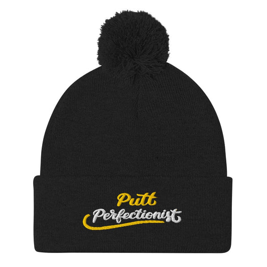 Putt Perfectionist Quirky Fun Embroidered Golf Pom-Pom Beanie - Funny Golf Tee by Swing Epic
