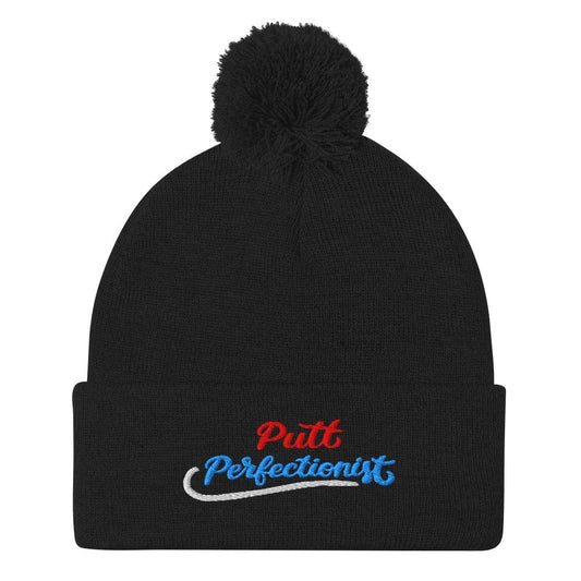 Putt Perfectionist Quirky Fun Embroidered Golf Pom-Pom Beanie - Funny Golf Tee by Swing Epic