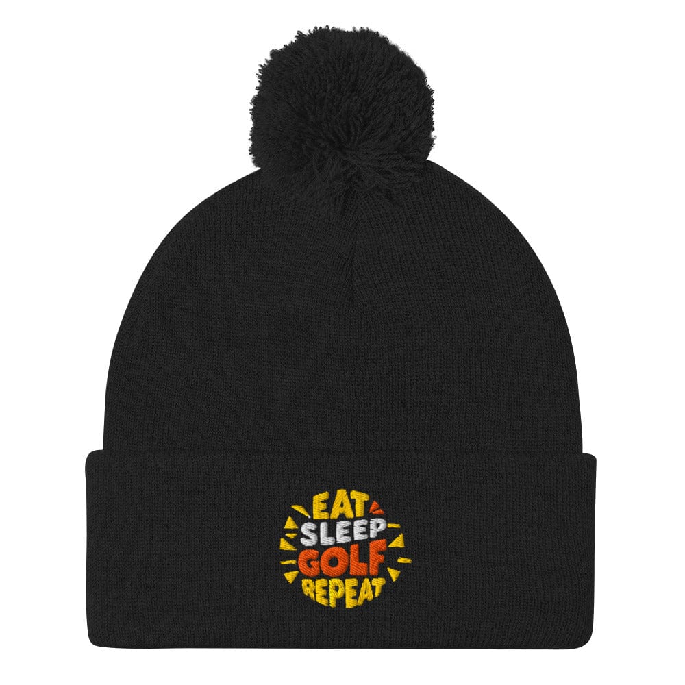 Eat Sleep Golf Repeat Fun Embroidered Golf Pom-Pom Beanie - Funny Golf Tee by Swing Epic
