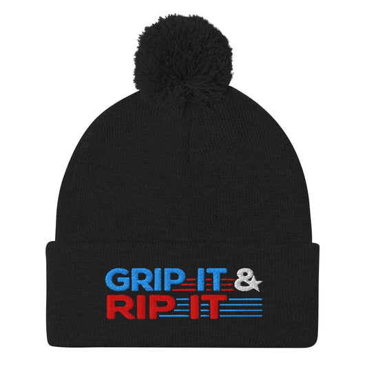 Grip It & Rip It Star Fun Embroidered Golf Pom-Pom Beanie - Funny Golf Tee by Swing Epic