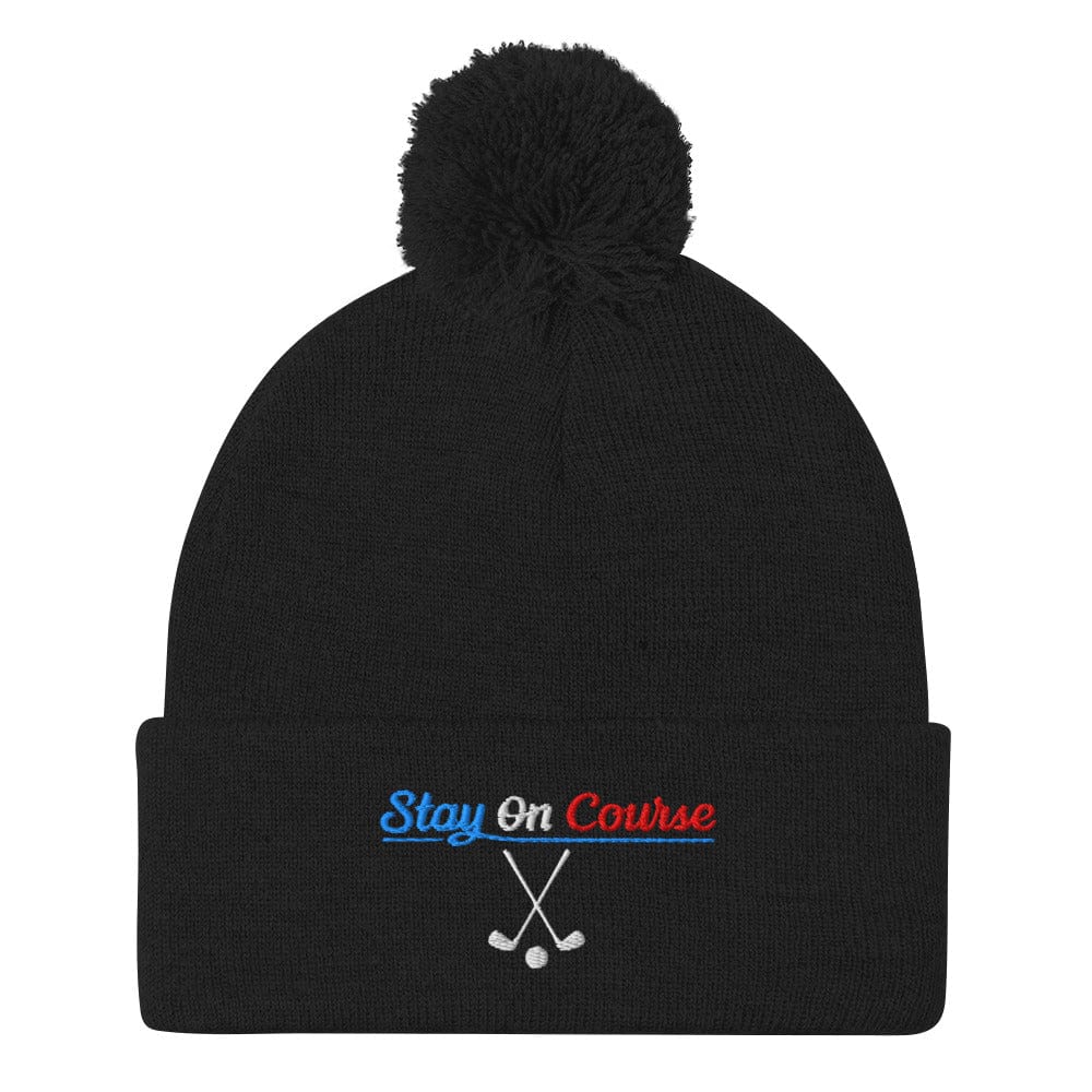Stay On Course Engaging Quirky Embroidered Golf Pom-Pom Beanie - Funny Golf Tee by Swing Epic