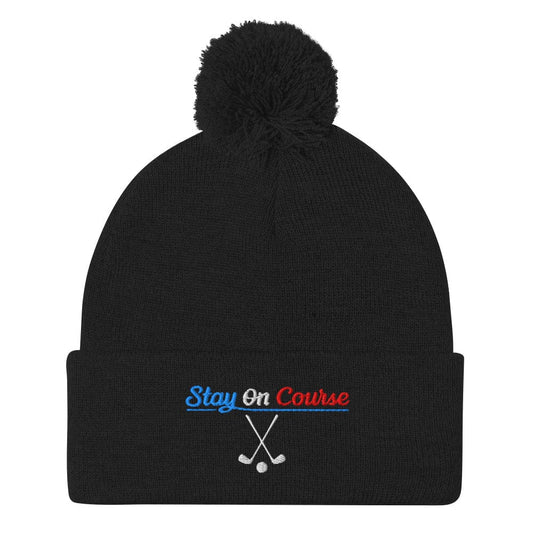 Stay On Course Engaging Quirky Embroidered Golf Pom-Pom Beanie - Funny Golf Tee by Swing Epic