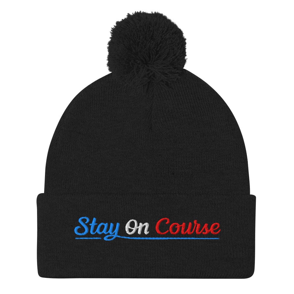 Stay On Course Embroidered Golf Pom-Pom Beanie - Funny Golf Tee by Swing Epic