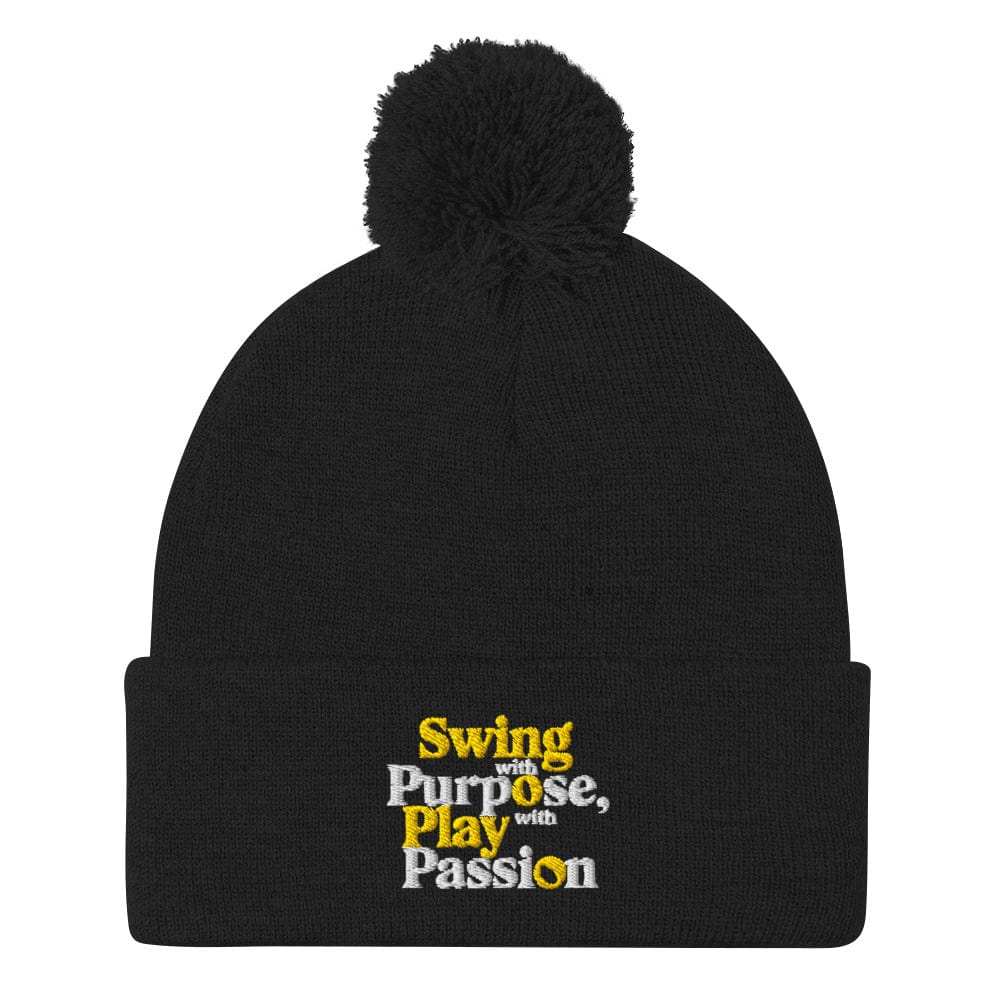 Swing with Purpose Play with Passion Embroidered Golf Pom-Pom Beanie - Funny Golf Tee by Swing Epic