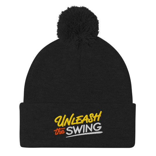 Unleash The Swing Embroidered Golf Pom-Pom Beanie - Funny Golf Tee by Swing Epic