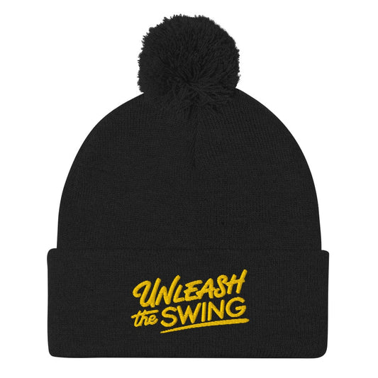 Unleash The Swing Embroidered Golf Pom-Pom Beanie - Funny Golf Tee by Swing Epic